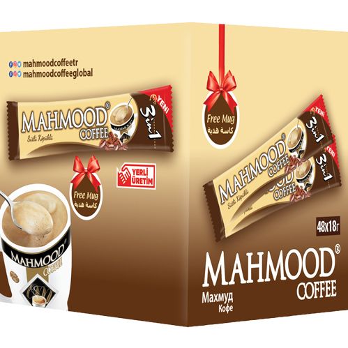 Mahmood Coffee 3ü1 Arada Sütlü Köpüklü Kupa Bardak Hediyeli 48'li Kutu
