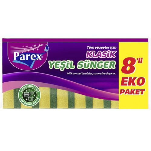 Parex Klasik Yeşil Düz Sünger 8'Li