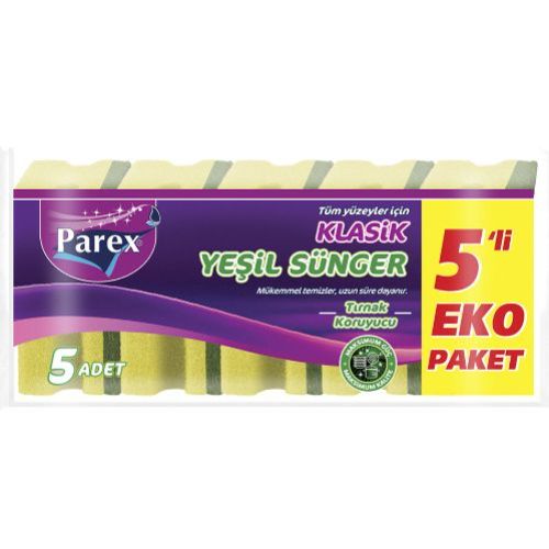 Parex Classic Green Corrugated Sponge 5 Pcs Economic Package