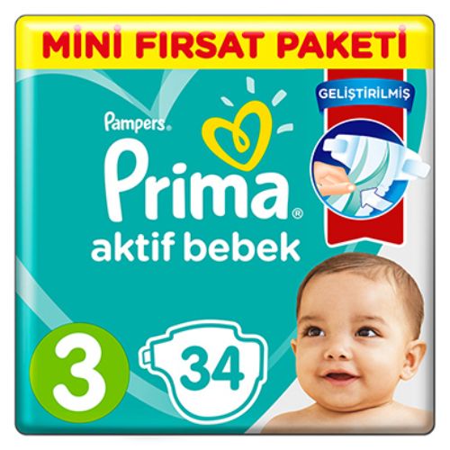 Prima Aktif Bebek Mini Fırsat Paketi 6-10 Kg 3 Beden 34'Lü